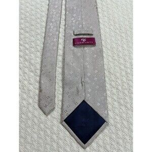 Carbunty Silk Tie Made in Italy 4"W 57"L Stars and Flowers Taupe/Beige & Gold